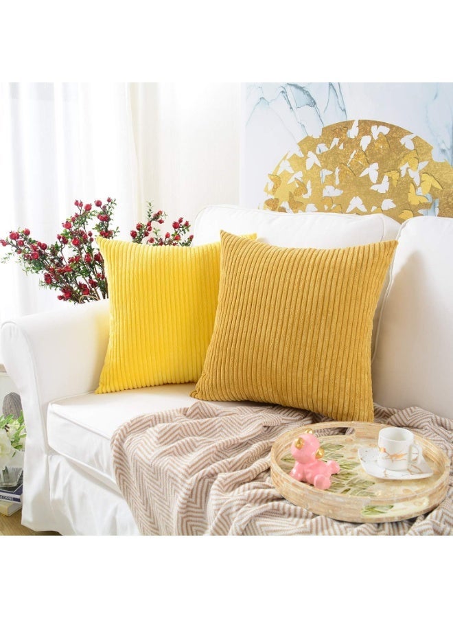 Pack of 2, Corduroy Soft Decorative Square Throw Pillow Cover Cushion Covers Pillowcase, Home Decor Decorations for Sofa Couch Bed Chair 18x18 Inch/45x45 cm (Striped Grass Yellow) - Image 1